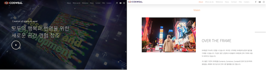 COSWEAL 모두의 행복과 번영을 위한 새로운 공간 경험 창조 OVER THE FRAME